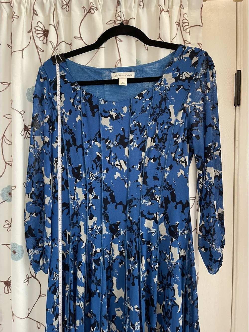 Coldwater Creek | M | Blue Floral Mesh Pintuck Midi Dress